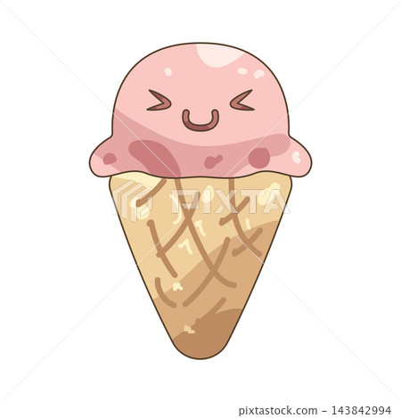 Illustration of cute strawberry ice cream cone Illustration of cute strawberry ice cream cone 143842994