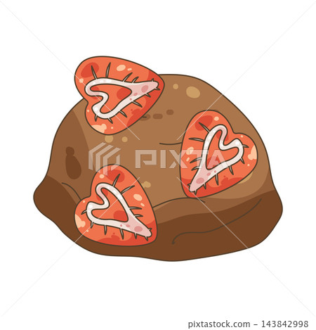 Illustration of chocolate ice cream with strawberry slices Illustration of chocolate ice cream with strawberry slices 143842998