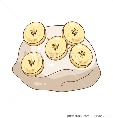 Illustration of vanilla ice cream with banana slices 143842999