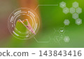 Green leaves eaten by insects with digital graphic icons on bokeh background representing pest control smart farming, precision modern agriculture, technology for crop analysis 143843416