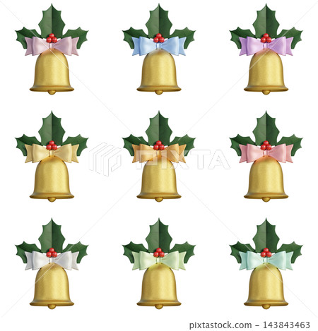 3D Christmas Gold Bells and Holly 9-Color Set 3D Christmas Gold Bells and Holly 9-Color Set 143843463
