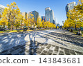 Autumnal Tokyo cityscape: Ginkgo trees lining Gyoko-dori Avenue and the skyscrapers of Marunouchi [Chiyoda Ward, Tokyo] 143843681