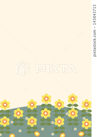 Retro-pop yellow flower field background material - beige | Cute Showa retro style flowers and green meadow - vertical design with white space Retro-pop yellow flower field background material - beige | Cute Showa retro style flowers and green meadow - vertical design with white space 143843713