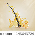 3D damaged hair follicle care with golden serum liquid vortex, argan oil drop, vitamin capsules, molecule and honeycomb cells. Nourishing cosmetic mask, repair essence, honey shampoo. 3D illustration 3D damaged hair follicle care with golden serum liquid vortex, argan oil drop, vitamin capsules, molecule and honeycomb cells. Nourishing cosmetic mask, repair essence, honey shampoo. 3D illustration 143843729