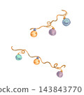 Hand-drawn watercolor illustration of Christmas garland with colorful baubles and golden ribbon. Object for greeting cards, invitations and New Year decorations for the Christmas tree. 143843770