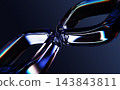 Abstract 3D glossy glass chain links in perspective. Neon square diagonal pattern with glow blue light effect, vibrant chromatic aberration on dark background. Modern futuristic tech. 3D illustration 143843811