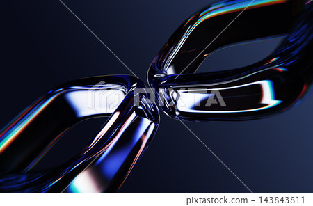 Abstract 3D glossy glass chain links in perspective. Neon square diagonal pattern with glow blue light effect, vibrant chromatic aberration on dark background. Modern futuristic tech. 3D illustration Abstract 3D glossy glass chain links in perspective. Neon square diagonal pattern with glow blue light effect, vibrant chromatic aberration on dark background. Modern futuristic tech. 3D illustration 143843811