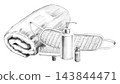 A pencil illustration featuring bath accessories, including a terry towel. Suitable for use by bath complexes, eco-friendly markets, manufacturers of bath accessories, wellness centers, beauty studios 143844471