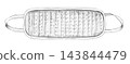 A pencil illustration of a bath sponge (loofah). It is perfectly suited for use on websites related to bathhouses, saunas, spa treatments, wellness, relaxation, eco-friendly products, and homeware. 143844479