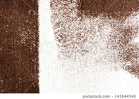 Abstract brown acrylic paint roller geometric print texture on white canvas background, creative artistic background composition with square block pattern, modern grunge wall art element Abstract brown acrylic paint roller geometric print texture on white canvas background, creative artistic background composition with square block pattern, modern grunge wall art element 143844548