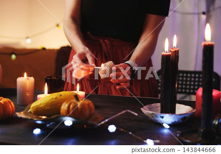 Girl Decorating Halloween Room Girl Decorating Halloween Room 143844666