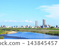 View of the Nagara River and the skyscrapers in front of Gifu Station, Gifu City, Gifu Prefecture 143845457