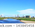 View of the Nagara River and the skyscrapers in front of Gifu Station, Gifu City, Gifu Prefecture 143845458