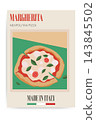 Vintage Margherita Pizza Poster. Italian Food Illustration with Basil, Mozzarella and Tomato. Retro Kitchen Wall Art 143845502