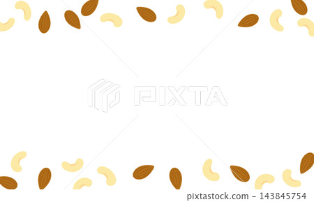 An illustrated frame with almonds and cashews scattered at the top and bottom. 143845754