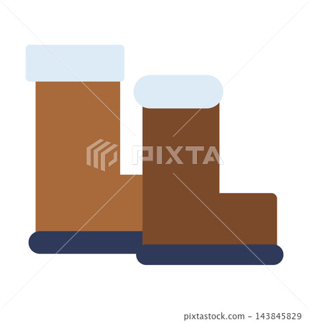 Brown winter boots with white fur cuffs, warm footwear clipart isolated on white 143845829