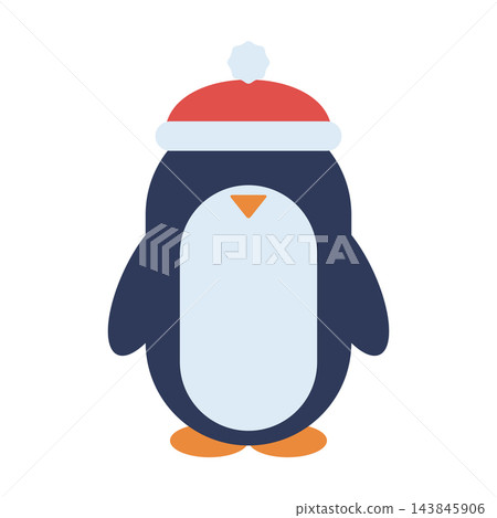 Cute penguin in red Santa hat and scarf, winter animal character clipart isolated on white Cute penguin in red Santa hat and scarf, winter animal character clipart isolated on white 143845906