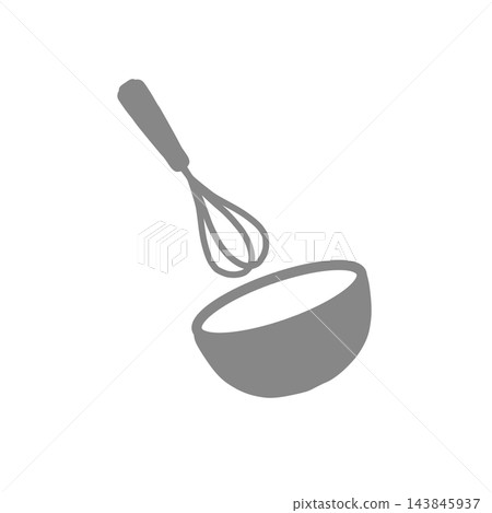 Simple hand-drawn style illustration of a whisk and bowl (gray) Simple hand-drawn style illustration of a whisk and bowl (gray) 143845937