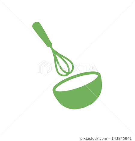 Simple hand-drawn style illustration of a whisk and bowl (green) Simple hand-drawn style illustration of a whisk and bowl (green) 143845941