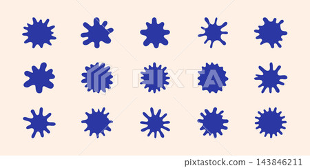 Blue Ink Splatter Solid Icon Set. Creative Design, Art Expression, And Abstract Pattern Silhouette Symbol Collection. Versatile For Graphic Design And Decoration. Isolated Vector Illustration 143846211