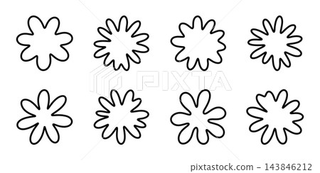 Abstract Floral Shape Line Icon Set. Decorative Flower Petal Patterns Outline Symbol Collection. Design Elements For Art, Craft, And Decoration Projects. Editable Stroke. Isolated Vector Illustration 143846212