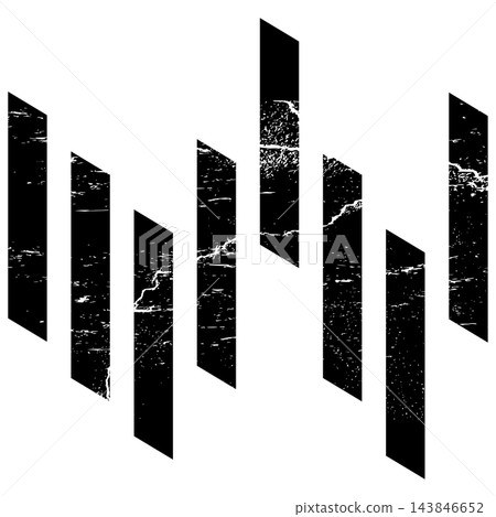 Vertical equalizer bar chart graphic illustration with distressed Y2K grunge texture isolated on transparent background. Black signal clip art element for streetwear. 143846652