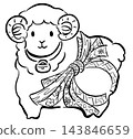 New Year's greeting card material: Sheep adorned with traditional Japanese patterns (1 color) 143846659