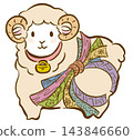 New Year's greeting card material: Sheep adorned with traditional Japanese patterns 143846660