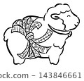New Year's greeting card design: A sheep in a Japanese pattern, facing sideways, 1 color. 143846661