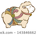 New Year's greeting card material: A sheep in a Japanese pattern, facing sideways. 143846662