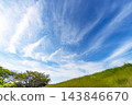 秋日的藍天、白雲和草地 143846670