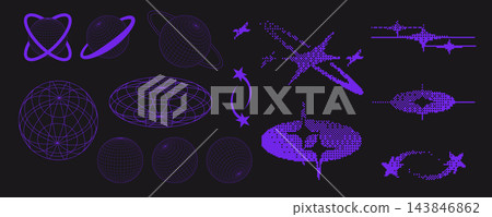Y2K pixel stars and globes with glitter pattern 143846862