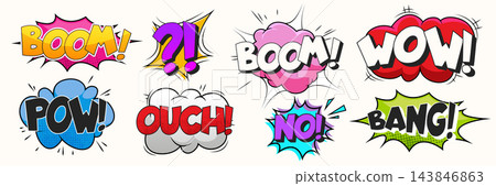 Comic book burst set with pop art speech bubbles Comic book burst set with pop art speech bubbles 143846863