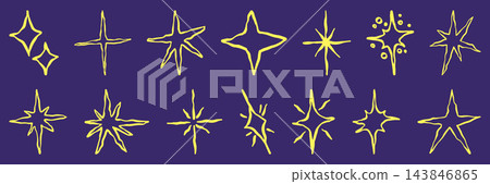 Hand-drawn star doodles with sparkle effects. Hand-drawn star doodles with sparkle effects. 143846865