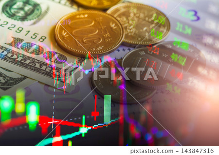 Business man on digital stock market financial indicator background. Digital business and stock market financial indicator on LED. Double exposure of business man and digital stock market financial. Business man on digital stock market financial indicator background. Digital business and stock market financial indicator on LED. Double exposure of business man and digital stock market financial. 143847316