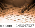 Business man on digital stock market financial indicator background. Digital business and stock market financial indicator on LED. Double exposure of business man and digital stock market financial. 143847327