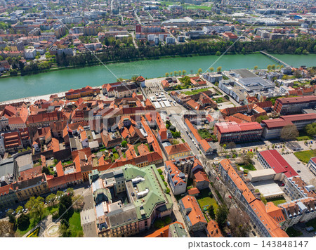 Maribor City Aerial View Drava River Old Town Slovenia Maribor City Aerial View Drava River Old Town Slovenia 143848147