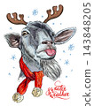 Christmas Funny gray goat sticks his tongue out vector illustration 143848205