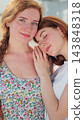 Vertical video. Lesbian couple closeup spending romantic time together standing on street. 143848318
