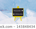 Accessible or impossible symbol. Concept words Accessible or Impossible on beautiful yellow blackboard. Beautiful blue ice background. Business accessible or impossible concept. Copy space. 143848434