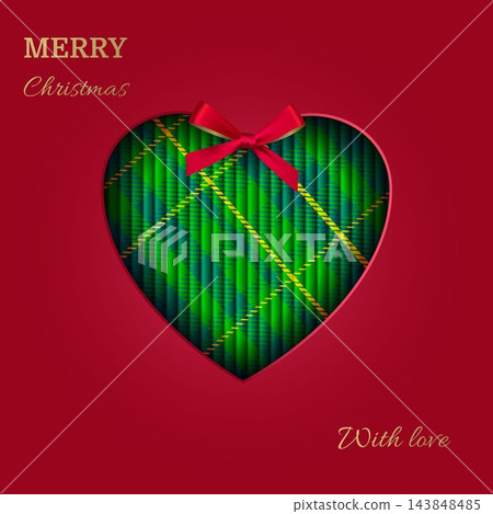 Christmas and New Year holiday card featuring a 3D paper heart created using a paper-cutting technique. Christmas and New Year holiday card featuring a 3D paper heart created using a paper-cutting technique. 143848485