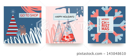 Set of New Year and Christmas greeting cards in a minimalist style. Trendy abstract design. Set of New Year and Christmas greeting cards in a minimalist style. Trendy abstract design. 143848610