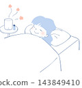 一幅描繪女子睡著時打開香薰機的插圖。 143849410