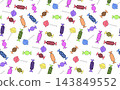 Candy birthday seamless pattern colored hand drawn illustration. Vector graphic line ink art. holiday, kids celebration, invitation card, decoration or event design. logo, web, package, sticker. 143849552