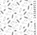 Candy sweet desserts birthday seamless pattern black and white hand drawn illustration. Vector graphic line ink art. for cafe or restaurant. Party element, festive decoration, celebration symbol, 143849553
