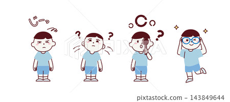 一幅以兒童視力喪失和眼睛健康為主題的男孩插圖。 一幅以兒童視力喪失和眼睛健康為主題的男孩插圖。 143849644