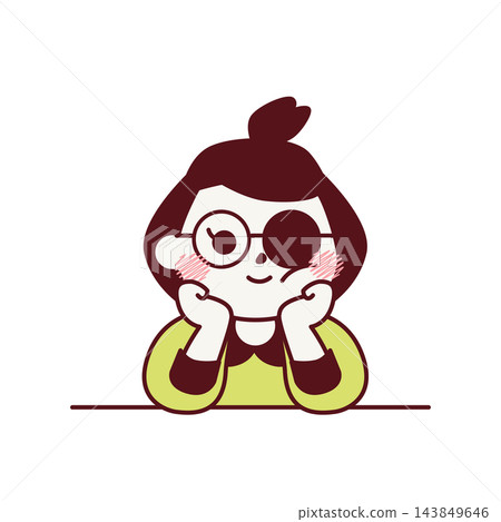 一幅插圖,描繪了一個戴著眼罩和眼鏡、微笑的女孩。 一幅插圖,描繪了一個戴著眼罩和眼鏡、微笑的女孩。 143849646