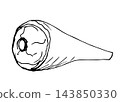 Simple hand-drawn vector drawing in black outline. Pork ham isolated on white background, meat products, delicacy, prosciutto, jamon. For packaging decoration, market, butcher shop. 143850330