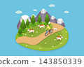3D Isometric Flat Vector Illustration of Rural Bike Riding, Active Lifestyle For Seniors Promoting Health And Wellness 143850339