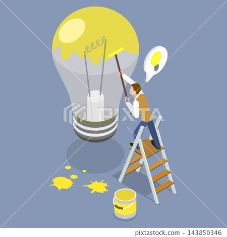 3D Isometric Flat Vector Illustration of Creative Idea, Initiatives To Promote Innovation In Workplace Productivity. 3D Isometric Flat Vector Illustration of Creative Idea, Initiatives To Promote Innovation In Workplace Productivity. 143850346